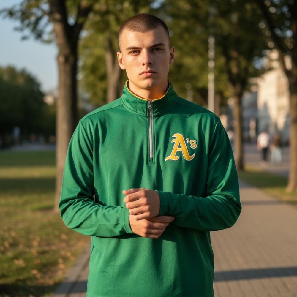 ATHLETICS BASEBALL / MARUCCI Men’s Large Green Windshirt